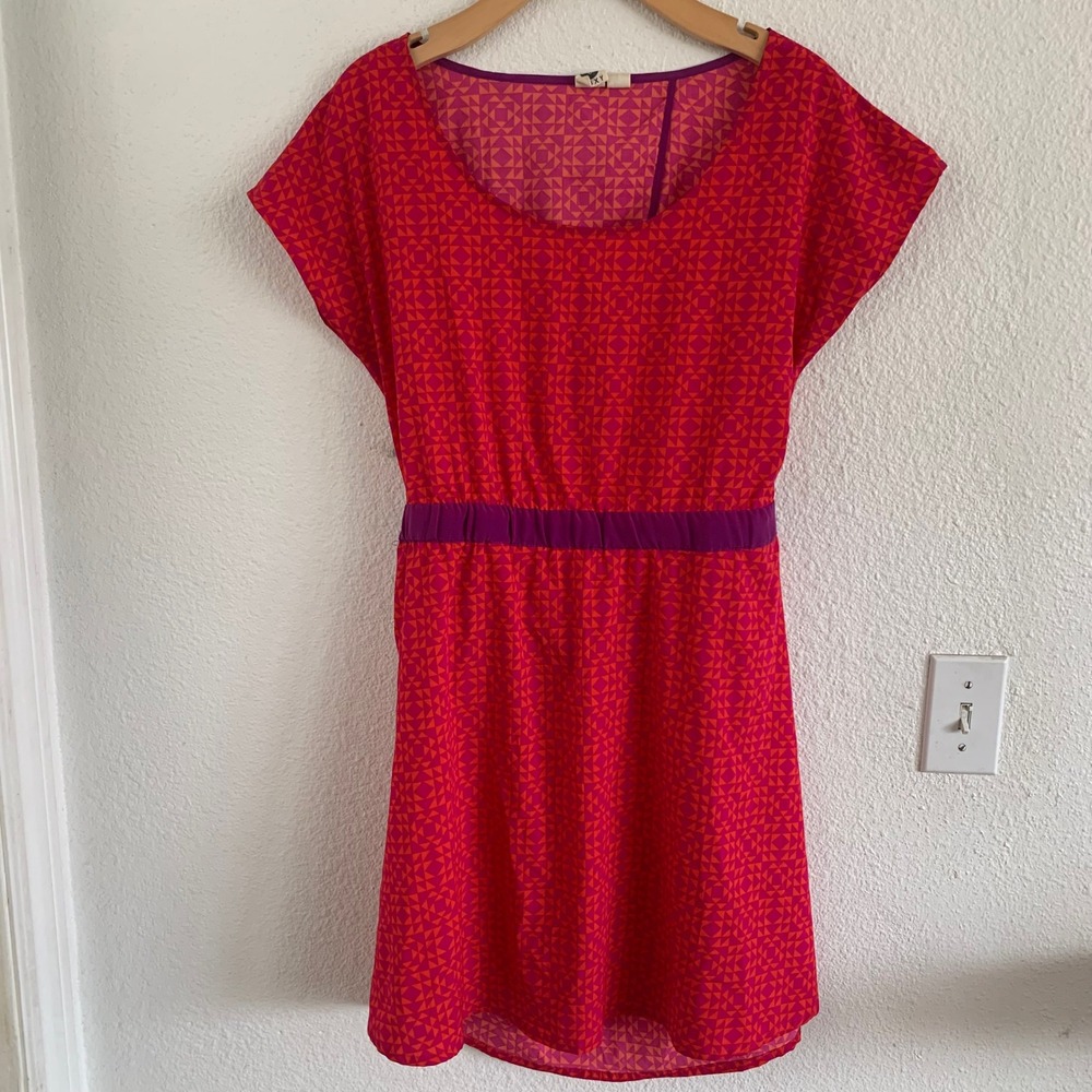 Roxy Womens‎ Geometric Print Open Back Mini Dress Pink Orange Red Size Large